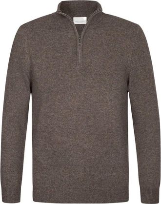 Profuomo Truien & Vesten, Heren, Bruin, L, Half Zip Bruine Pullover Sweater