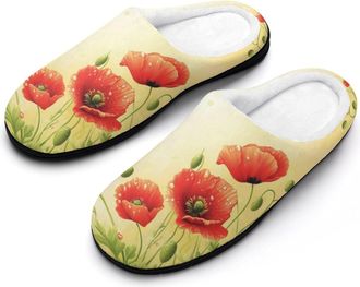 Generic Ladybug Insect Flower Womens Slippers Warm House Slippers Indoor House Shoes with Anti-Skid Rubber Sole