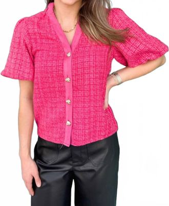THML Clothing Puff Pastry Tweed Top In Pink