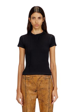 Diesel Rib-jersey top with biker neck strap - Tops - Woman - Black