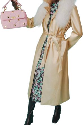 JayLey Mongolian Fur Trench Coat In Gold