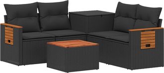 vidaXL Juego De Sof&aacute; 6 Uds. Negro Rat&aacute;n Sint&eacute;tico Y Acero Vidaxl