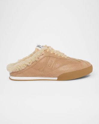 Chlo&eacute; Kick Shearling-Lined Suede Sneaker Mules