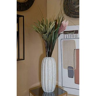 Dmora Dmora - Oggettistica Whitechapel, Complemento darredo, Articolo decorativo, Accessorio darredo, Bianco e Oro, 19x19 h46 cm