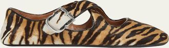 Alaia Crisscross Tiger Calf Hair Ballerina Flats