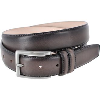 Trafalgar Store Malik Burnished Feather Edged 32mm Leather Belt in Grey at Nordstrom, Size 42