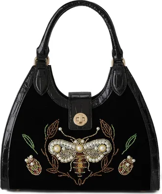 Brahmin Adrian Beaded Velvet Top Handle Bag in Black Attenborough at Nordstrom