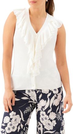 Karen Kane Ruffle Detail Rib Sleeveless Sweater in Off White at Nordstrom, Size X-Large
