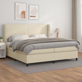vidaXL Cama Box Spring Con Colch&oacute;n Cuero Sint&eacute;tico Crema 200x200 Cm Vidaxl