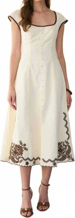 Moon River Embroidery Detail Button Down Midi Dress In Cream Multi