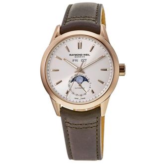 Raymond Weil Freelancer Complete Calendar Automatic Beige Dial Leather Strap Mens Watch 2766-PC5-64001