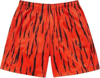 SUPREME tiger-stripe mesh shorts - Red