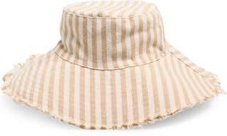 Treasure & Bond Frayed Edge Stripe Bucket Hat in Tan Ivory at Nordstrom Rack