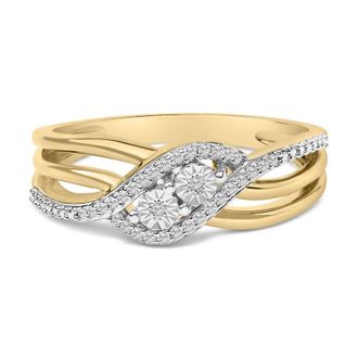 House of Brilliance 14K Yellow Gold Plated Sterling Silver 1/10 Cttw Diamond Bypass Ring