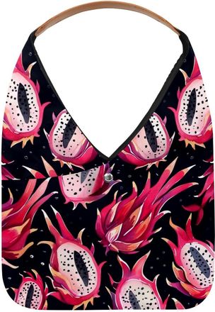 Generic dragon fruit pattern (2) Reusable Lightweight Grocery Bags - Foldable Into Compact Pouch, Washable & Sturdy, Multipurpose for Shopping and Travel