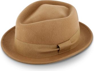Fiebig Medlock Pork Pie Diamond | 100% Woolfelthat with Grosgrain Ribbon | Comfortable Light fit Felthat Made in Italy (59-L, Camel)