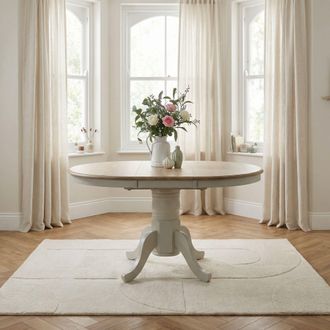 Furniturebox Padstow Rustic Farmhouse Extending Solid Wood Dining Table in Light Grey