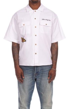 Billionaire Boys Club BB Aura Oversize Short Sleeve Cotton Button-Up Work Shirt in White at Nordstrom, Size Xx-Large