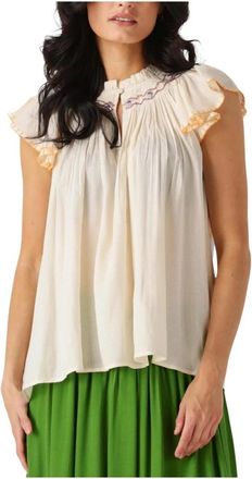Louizon Cr&egrave;me Charme Top voor zonnige dagen - Dames - Blouses - Beige - XS - Linnen - Overhemden