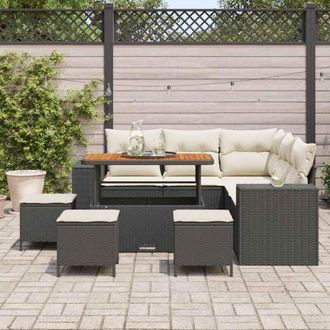 vidaXL Conjunto De Sof&aacute; De Jard&iacute;n 9 Pcs Negro Rat&aacute;n Sint&eacute;tico Vidaxl