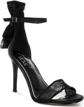 London Rag Delancy Lace Bow Satin Stiletto Sandal in Black at Nordstrom Rack, Size 6.5