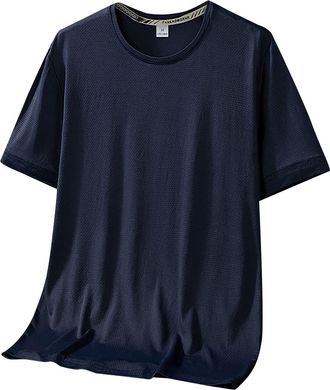 Generic Short Sleeve Athletic Shirt Fast Silk Sports Gym Activity T Shirt Wicking Sweat Fashion Mens T Shirt (Navy, XXL)