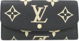 Louis Vuitton Beige Black Leather Long Wallet (Bi-Fold) (Pre-Owned)