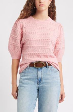 Treasure & Bond Puff Sleeve Cable Knit Sweater in Pink Beauty at Nordstrom Rack, Size Xx-Small