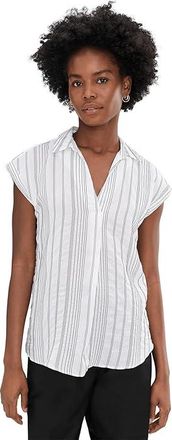 Vince Camuto Relaxed Collar Short Sleeve Blouse Womens Clothing Ultra White : SM, Nylon/Polyester/Viscose