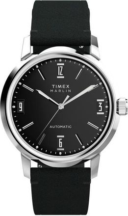 Timex Marlin Automatic Leather Strap Watch, 40mm in Black at Nordstrom