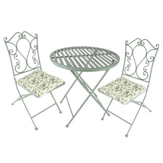 Dibor Vintage Green 3 Piece Outdoor Garden Furniture Dining Table & Chair Folding Bistro Set with Free Set of 2 Green Seat Pads | Size: Large