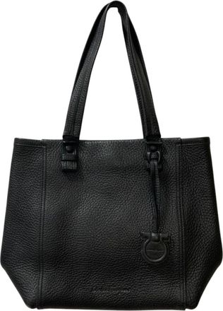 Ferragamo Gancini Black Leather Tote Bag (Pre-Owned)