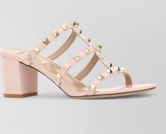Valentino Garavani leather rockstud mules block heel open toe