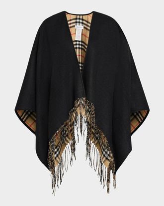 Burberry Vintage-Style Check Fringed Wool Cape