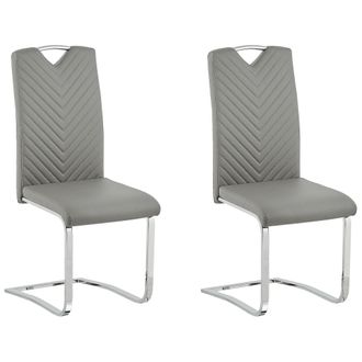 Beliani Beliani - Juego De 2 Sillas De Comedor Asiento Tapizado En Piel Sint&eacute;tica Gris Claro Sala De Conferencias En Voladizo Con Respaldo Alto Moderno Pickne