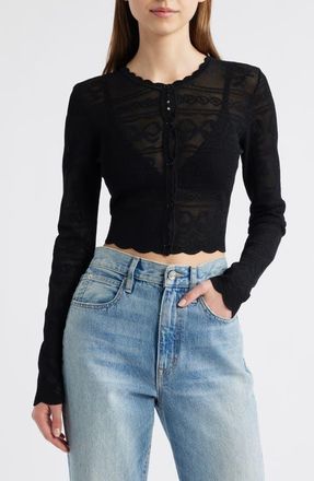 LoveShackFancy Gretta Semisheer Jacquard Cardigan in Black at Nordstrom, Size X-Small