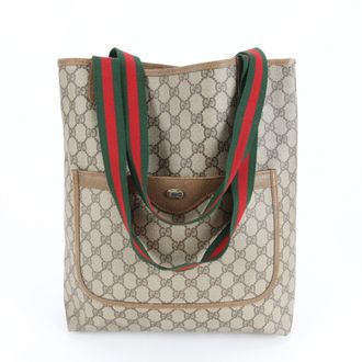 Gucci Brown Leather Coated Canvas Shoulder Bag Tote Bag (Pre-Owned)