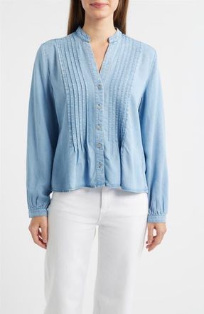 Cloth & Stone Pintuck Chambray Button-Up Shirt in Beach Blue Wash at Nordstrom, Size X-Small