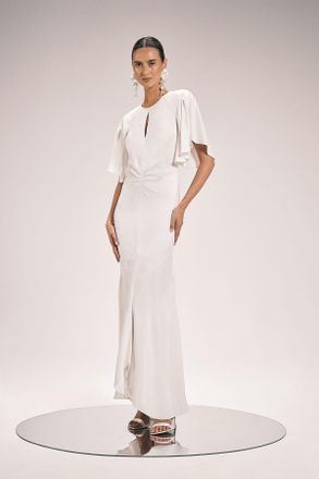 Karen Millen Womens Viscose Satin Crepe Woven Maxi Dress - White - Size 10 UK