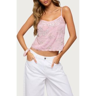 Edikted Bead & Sequin Chiffon Camisole in Light-Pink at Nordstrom, Size X-Small