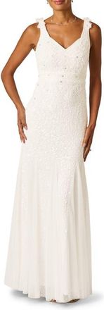 Adrianna Papell Beaded Godet Mermaid Gown in Ivory at Nordstrom, Size 16