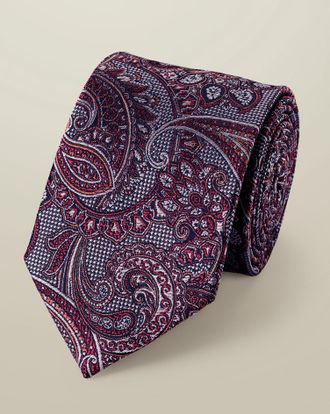 CHARLES TYRWHITT Silk Paisley Tie - Dark Pink Size OSFA by Charles Tyrwhitt