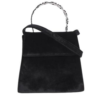 Ferragamo Pre-owned Gancini 2way Tas Velours Handtas - Dames - Pre-owned - Zwart - Maat: ONE Size Velours