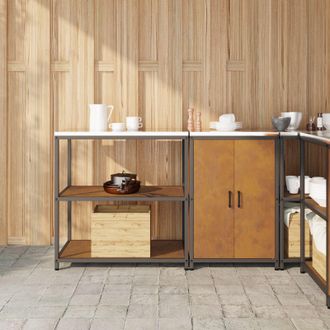 Berkfield Home Kitchen Storage Set with Shelf with Storage with Door Adjustable 2 pcs Rusty 150 x 50 x 92 cm in Brown