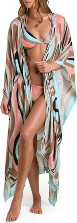 L'agence Kara Abstract Swirl Cover-Up Maxi Duster in Brown Multi at Nordstrom