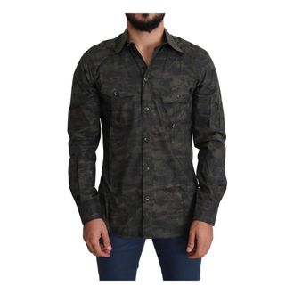 Dolce & Gabbana Casual Shirts, male, Green, Size: XL Camouflage Long Sleeve Shirt
