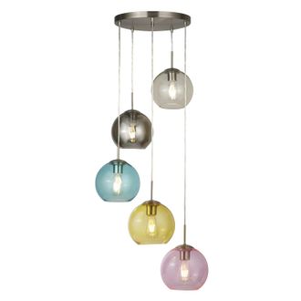 Searchlight Plafoniera Contemporanea Acciaio Argento Vetro Multicolor 5 Luci E27