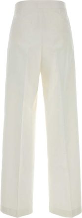 Jil Sander Womens Cotton Blend Trousers Beige Silk