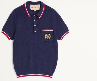 Valentino Polo In Cotone Con Patch Vg Uomo BLU XXL