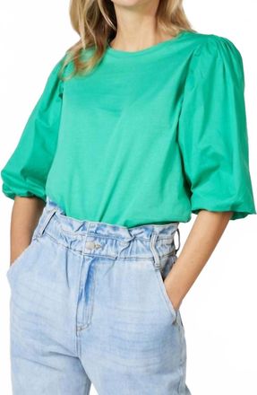 Esqualo Posy Puff Sleeve T-Shirt In Jade Green